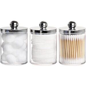 10 Oz Cotton Swab/Ball/Pad Holder, Qtip Apothecary Jar,Clear Bathroom Containers
